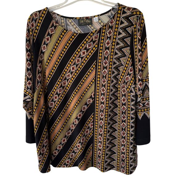 Bob Mackie Size 1X Geometric print boat neck top - Picture 1 of 9